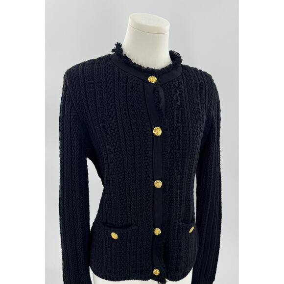 Express Black Sweater Jacket Lady Gold Button Knit Cardigan M Grannycore NWOT - Picture 3 of 9